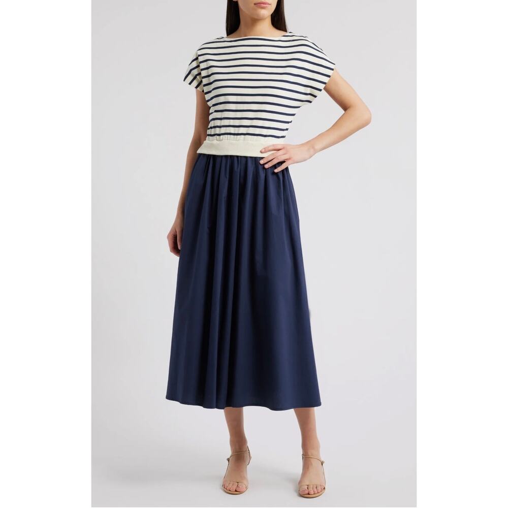 Zoe & Claire Twofer Stripe Cotton Midi Dress NWT size large